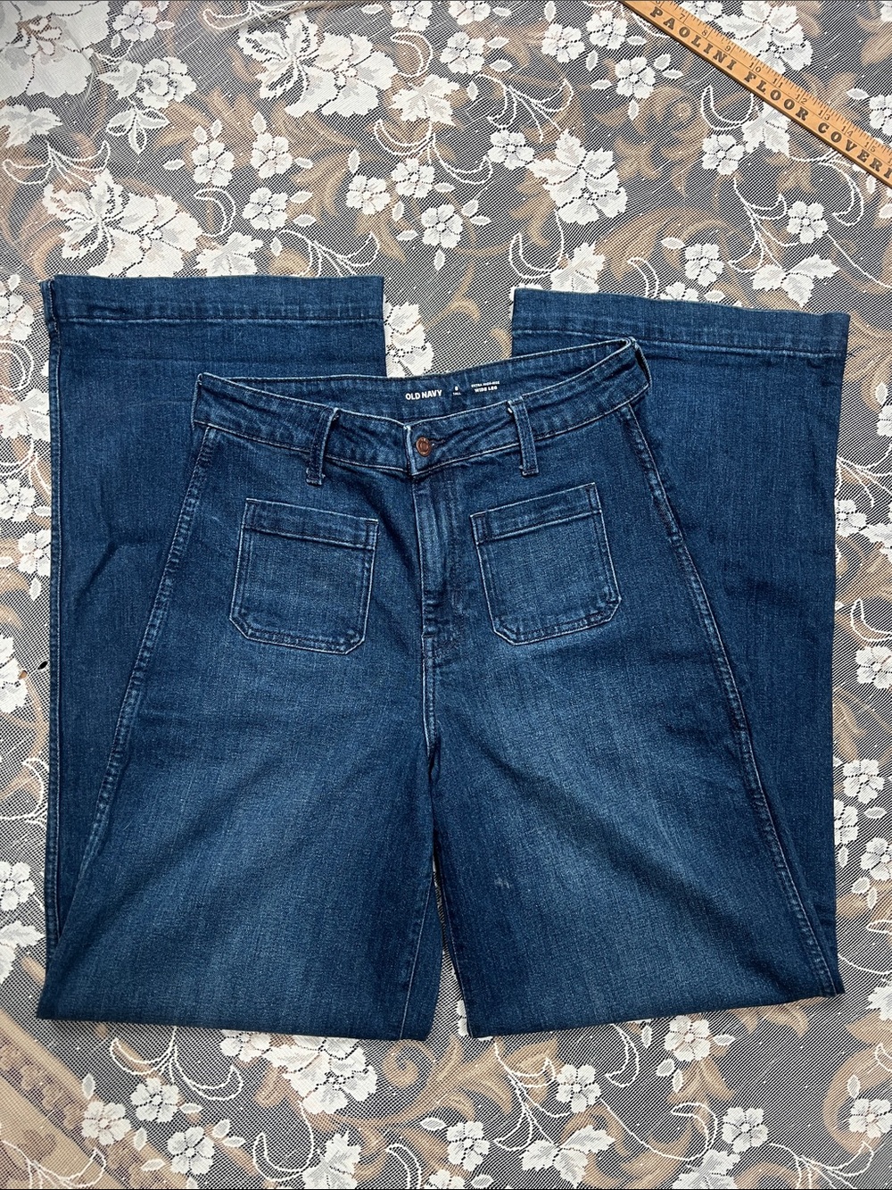 Old Navy Jeans Womens 8 Tall Blue Wide Leg Extra High Rise Denim Pants